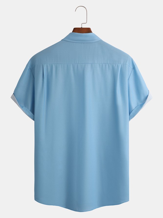 Ethnic Stripe Chest Pocket Short Sleeve Casual Shirt