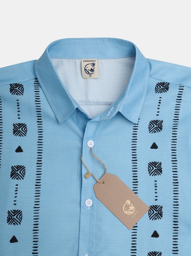Ethnic Stripe Chest Pocket Short Sleeve Casual Shirt