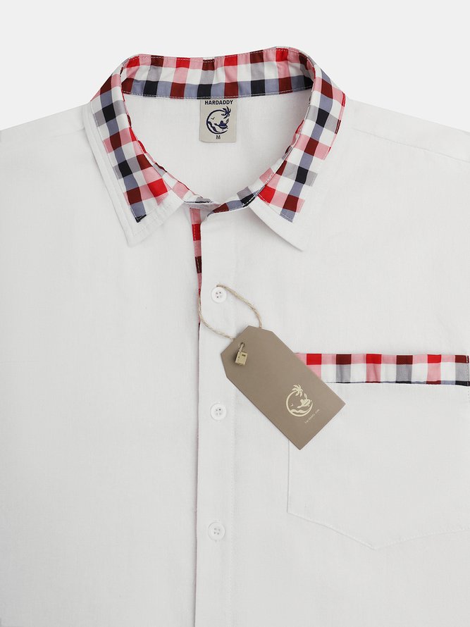 Contrast Plaid Panel Short Sleeve Casual Shirt