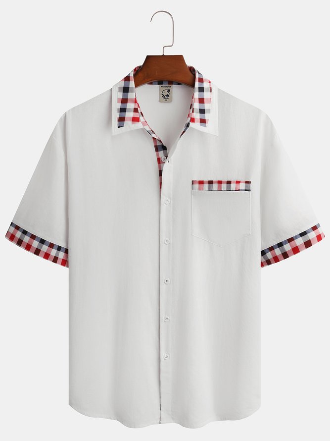 Contrast Plaid Panel Short Sleeve Casual Shirt