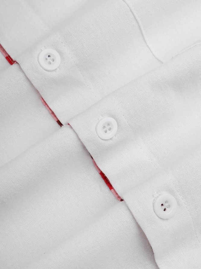 Contrast Plaid Panel Short Sleeve Casual Shirt