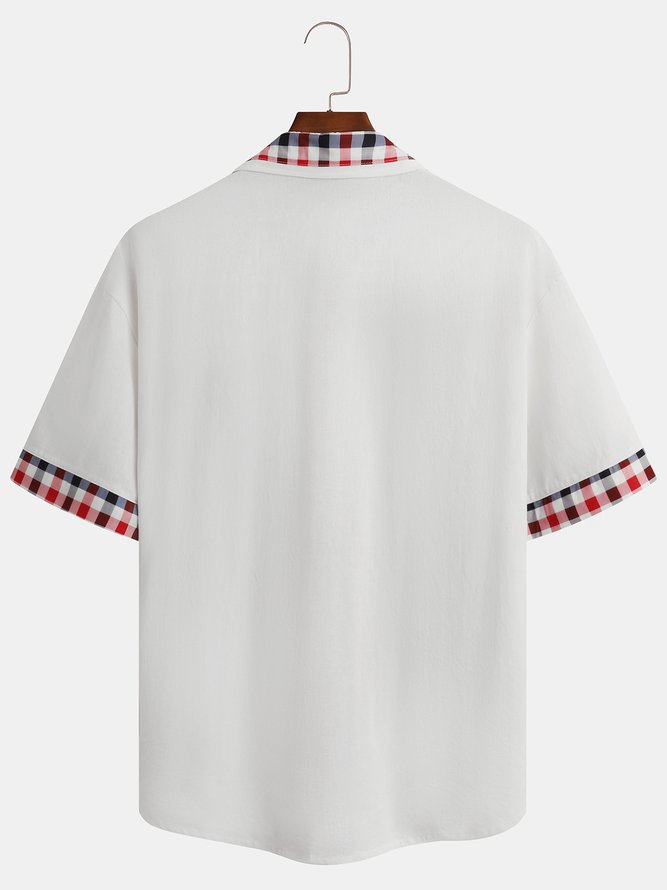 Contrast Plaid Panel Short Sleeve Casual Shirt