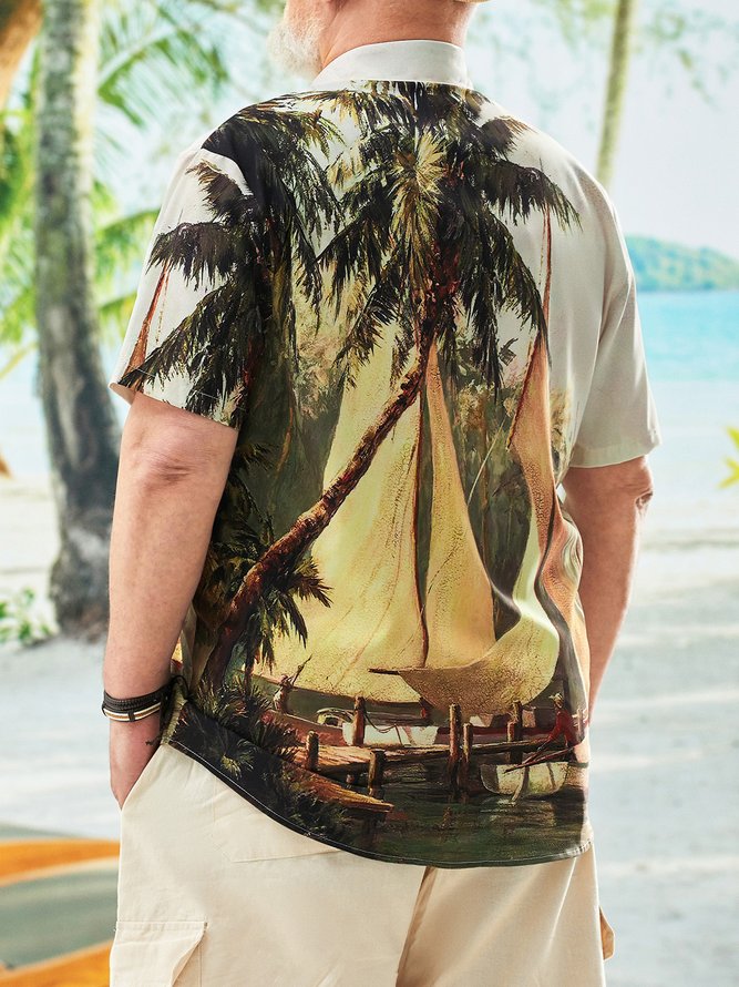 Big size Coconut Tree Chest Pocket Short Sleeve Hawaiian Shirt