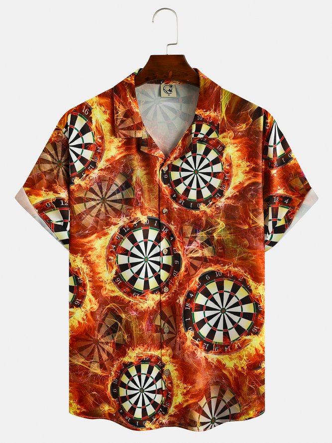 Men's Fire Badge Print Casual Breathable Hawaiian Short Sleeve Shirt