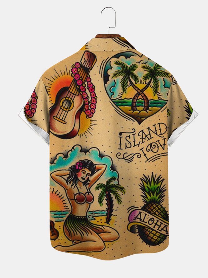 Mens Beach Print Casual Breathable Hawaiian Short Sleeve Shirt