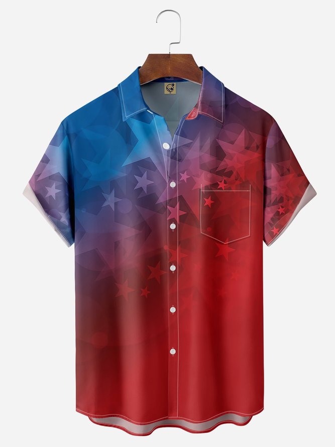 Independence Day Flag Chest Pocket Short Sleeve Shirt