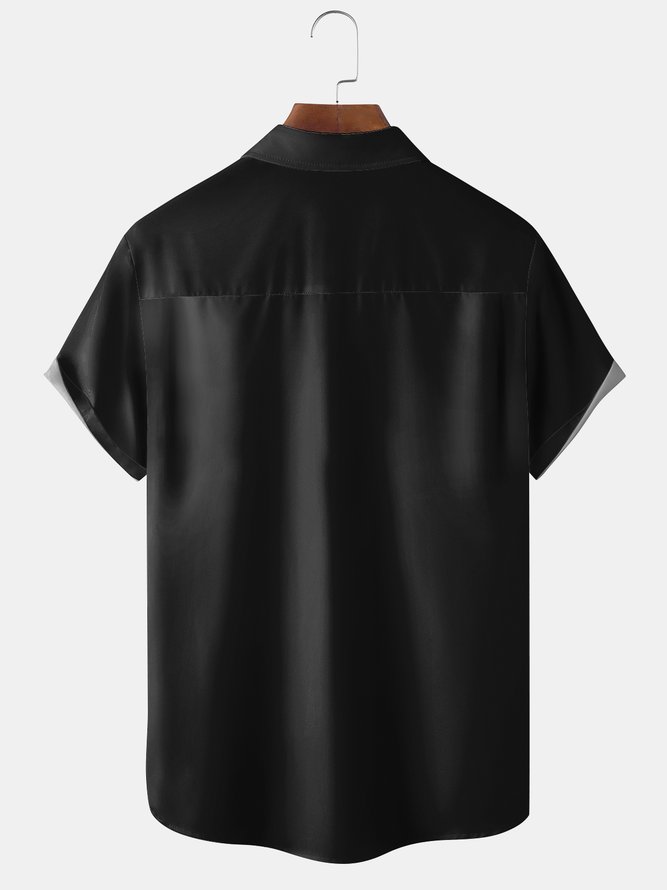 Big Size Crucifix Chest Pocket Short Sleeve Bowling Shirt
