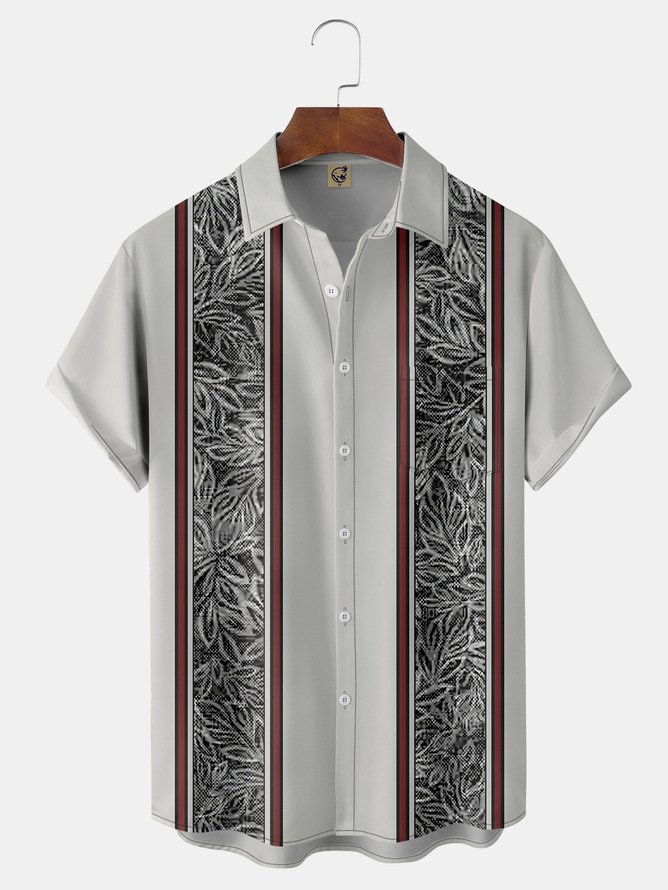 Big Size Textured Chest Pocket Short Sleeve Bowling Shirt