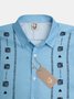 Ethnic Stripe Chest Pocket Short Sleeve Casual Shirt