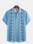 Ethnic Stripe Chest Pocket Short Sleeve Casual Shirt