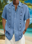 Ethnic Stripe Chest Pocket Short Sleeve Casual Shirt